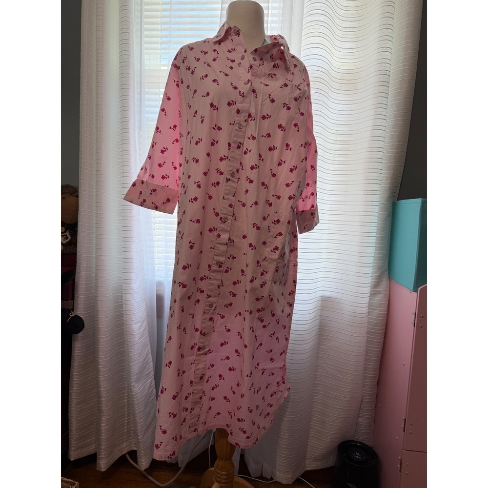 National Pink Floral Cotton House Dress robe  Womens Medium Rose Print 22041 NWT